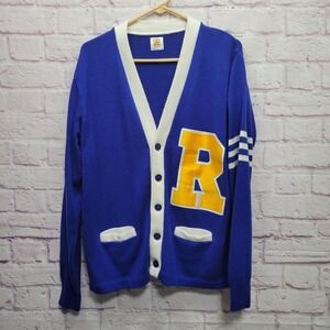 A+ by SAI Varsity Letterman "R" Cardigan Sweater Mens‎ M Preppy Retro Collegiate